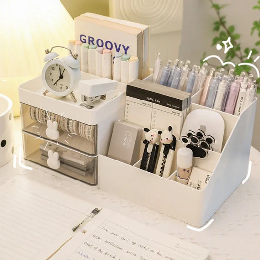 Desktop Organizer with Drawers Pen Holder Stationary