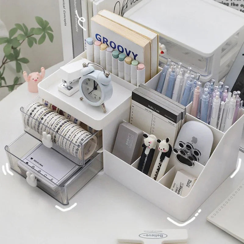 Desktop Organizer with Drawers Pen Holder Stationary