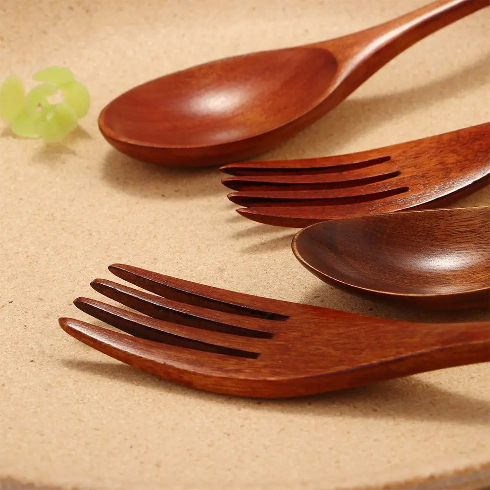 2PCS Wooden Kitchen Fork & Spoon