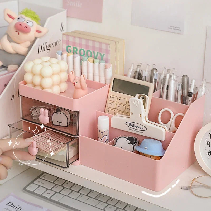 Desktop Organizer with Drawers Pen Holder Stationary